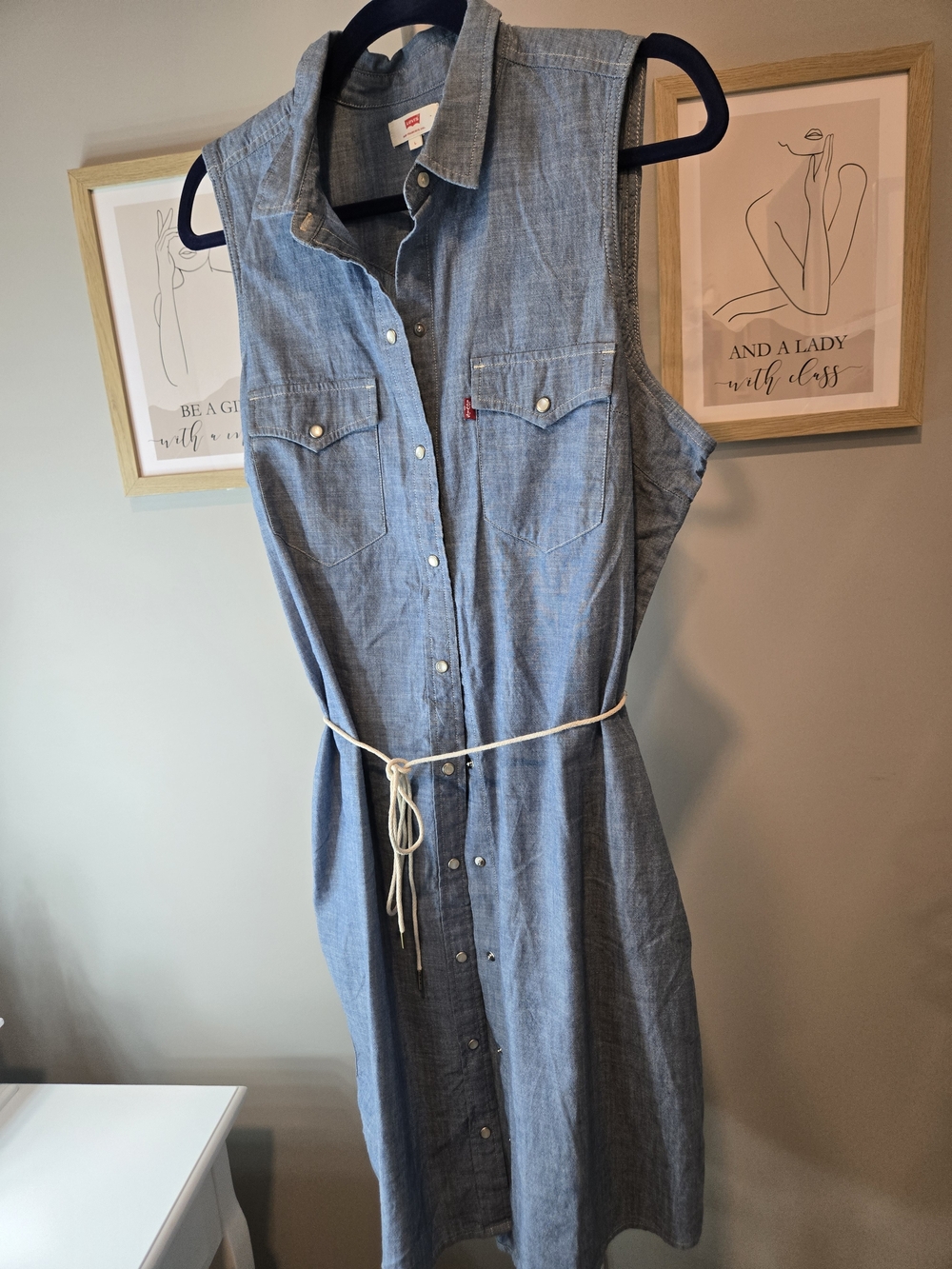 Levi's Chambray 100% Cotton Sleeveless Midi Dress in Blue - Picture 10 of 16